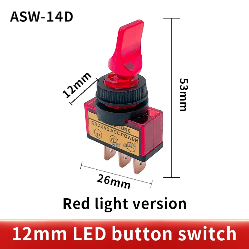 12V 20A  Car  LED Light Toggle Switch 3 Pin SPST ON/OFF Rocker Long handle Switches 62*26*12mm