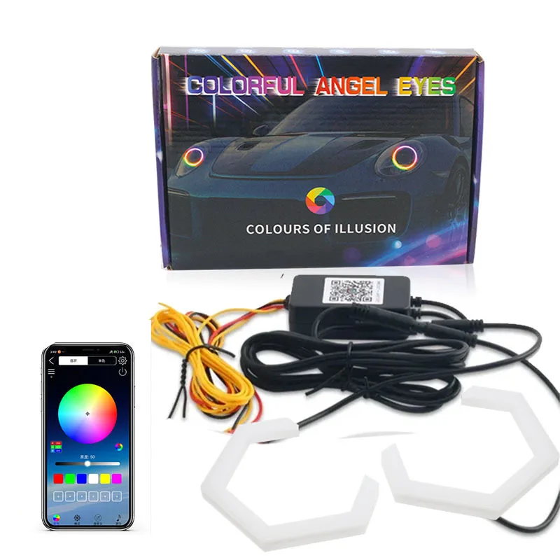 

60mm 70mm 80mm 90mm RGB Hexagon LED Angel Eyes with Turn Signal Halo Rings Car Headlights Drl 12-24V for Motorcycle Offroad 4X4
