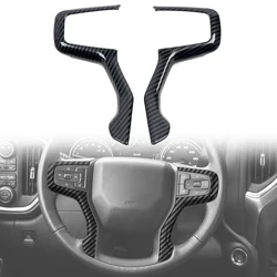 For Chevrolet Silverado 1500 2019 2020 2021 2022 2023 Car Accessories Carbon Fiber Style Steering Wheel Button Cover Trim 2pcs
