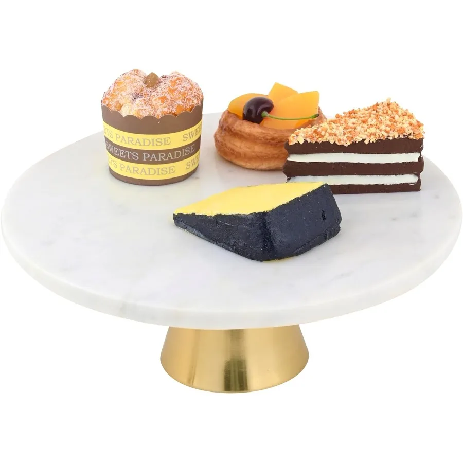 

Подставка для торта из мрамора, 12 дюймов | Натуральный белый мрамор с золотой основой | Круглая подставка для десертов, подставка для кексов для дней рождения, свадеб