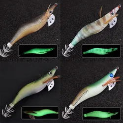 2.5# 3.0# 3.5# Luminous Squid Jigging Fishing Lure Wood Shrimp with Noisy Ball Octopus Squid Jig Hooks Cuttlefish Saltwater Bait