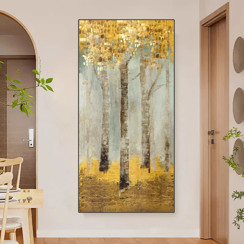 Abstract Golden Rich Tree Poster Canvas Painting Gold Flower Wall Art Pictures for Living Room Cuadros Home Decor No Frame