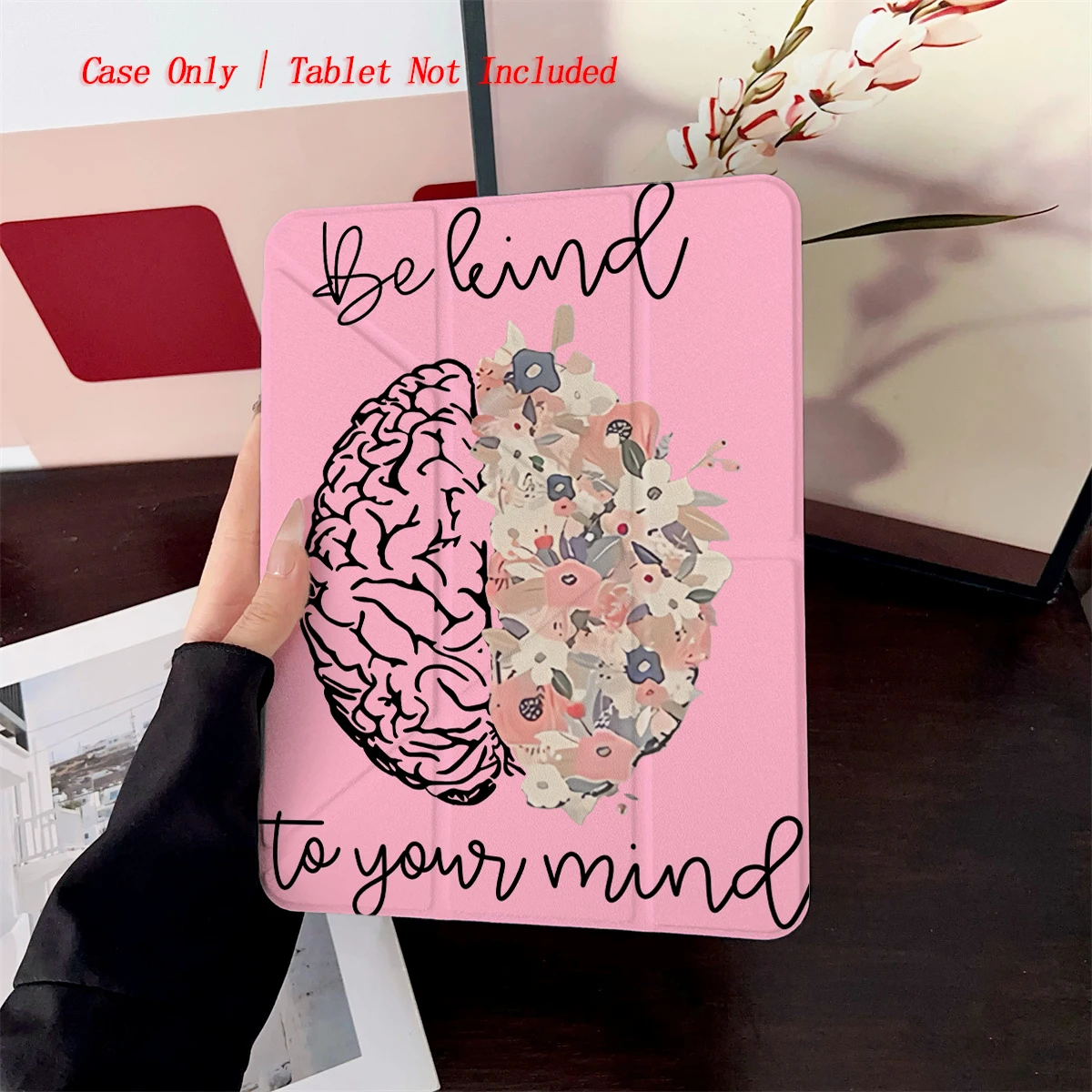 

Whimsical Pink Brain & Blossom Design iPad Case for Air 11 M3/13 M3/6 10.9 Anti-Scratch Cover with Pen Slot