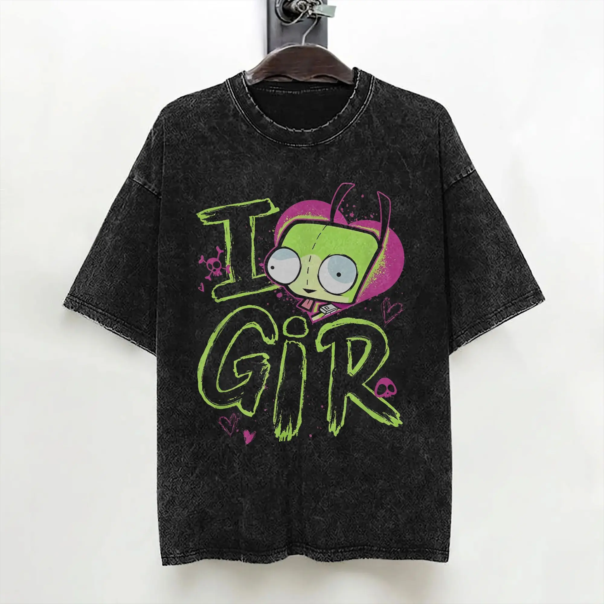 Cartoon Invaders Zim Gir Washed T Shirts Streetwear Vintage T-Shirt  Tee Shirt for Men Women 100% Cotton Harajuku Graphic