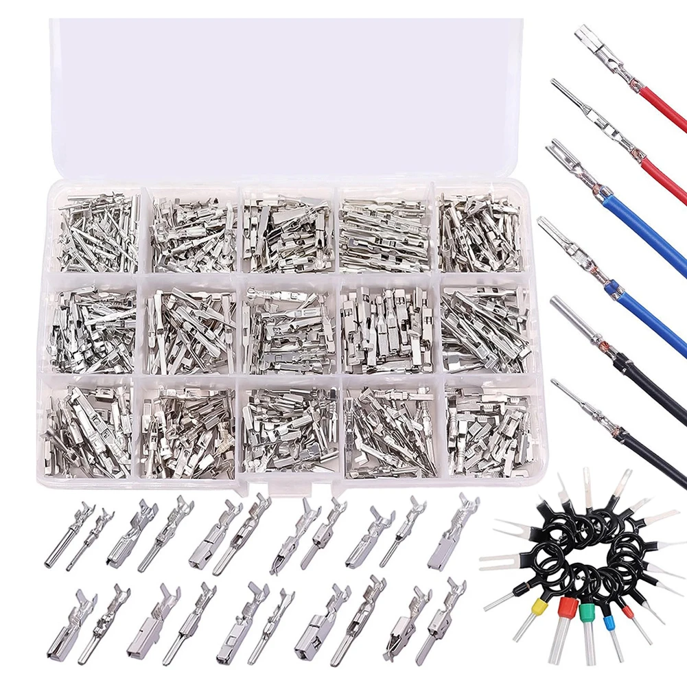 

Комплект разъемов для жгута проводов 345 штыревых и женских клемм с 18 инструментами для разборки электропроводки