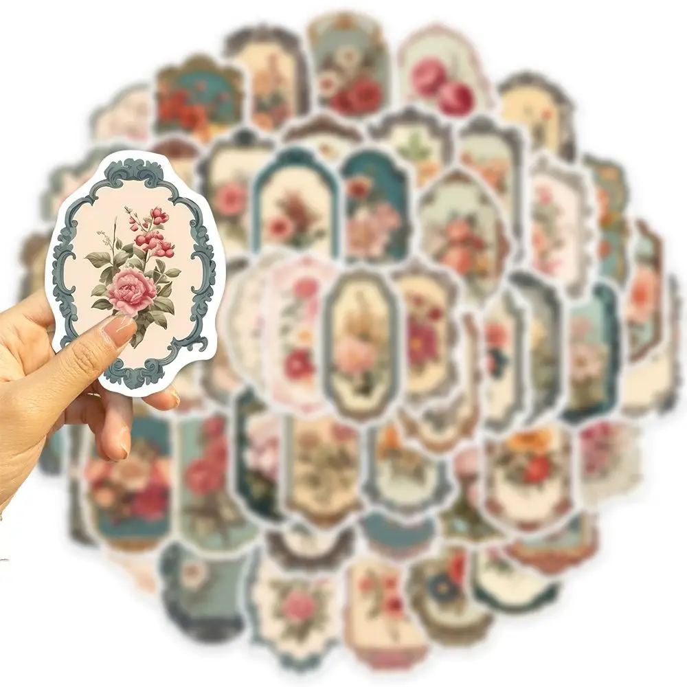 50PCS PET Vintage Flower Stickers Waterproof Retro Design Mirror Graffiti Stickers Reusable Removable Graffiti Stickers