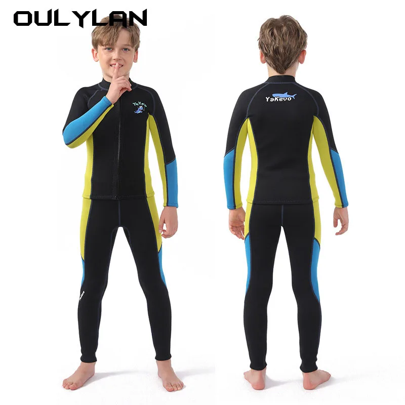 2.5mm Children's Diving Suit, Swimming and Wading Split Swimsuit, Warm Long Sleeved Surfing and Floating Diving Mother Suit