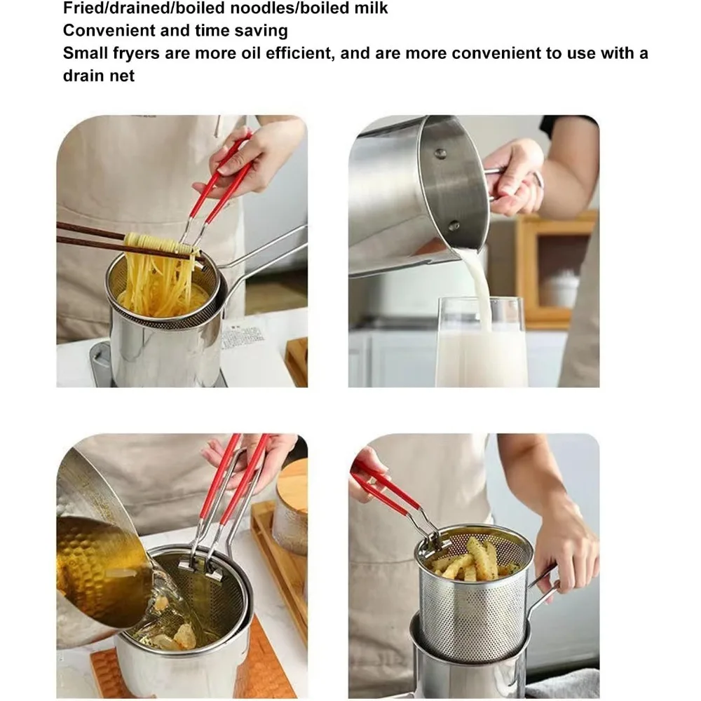 Small Deep Fryer Pot with Basket, Mini Deep Oil Fryer, 304 Stainless Steel Gadgets with Anti Scalding Silicone Handle view 5