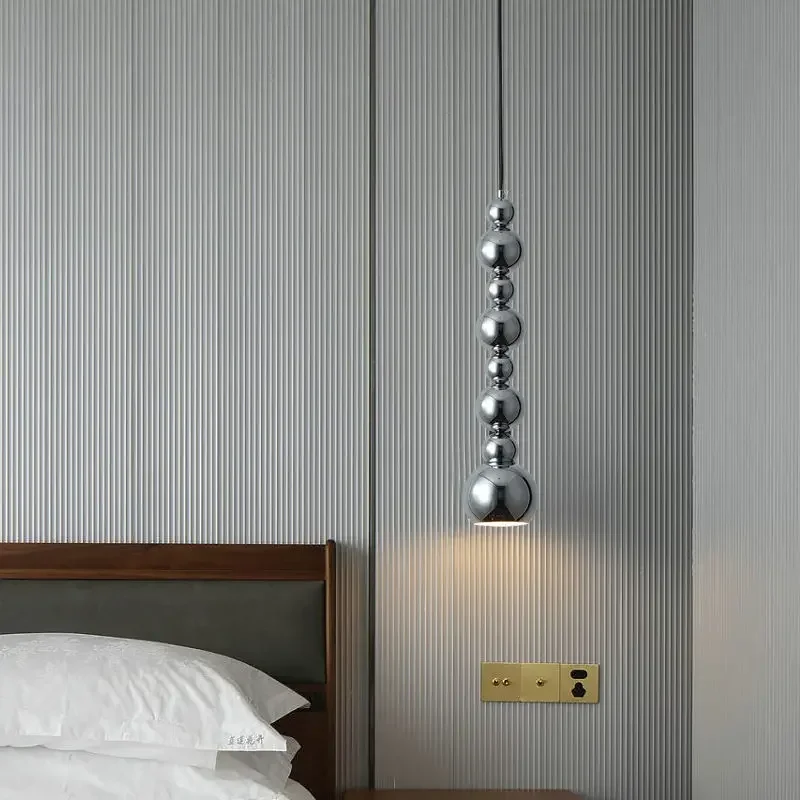 

Nordic Bedroom Bedside Pendant Light Hanging Lamp Dining Room Restaurant Bar Creative Cream Style Chrome Multiple Balls Lighting