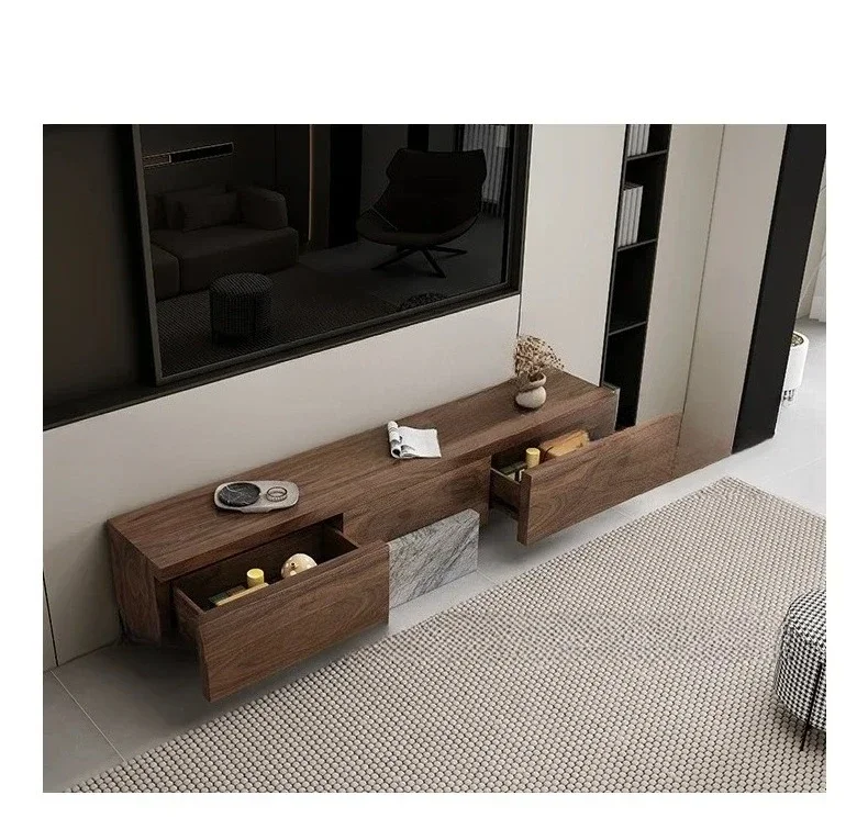 

Walnut TV cabinet living room French retro marble furniture
