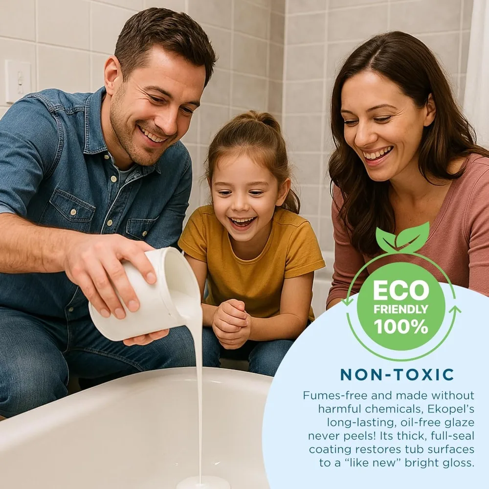 Ekopel 2K Kit de baignoire Pour sur peinture de baignoire Kit brillant blanc, 1 manteau évier sans odeur et peinture de baignoire