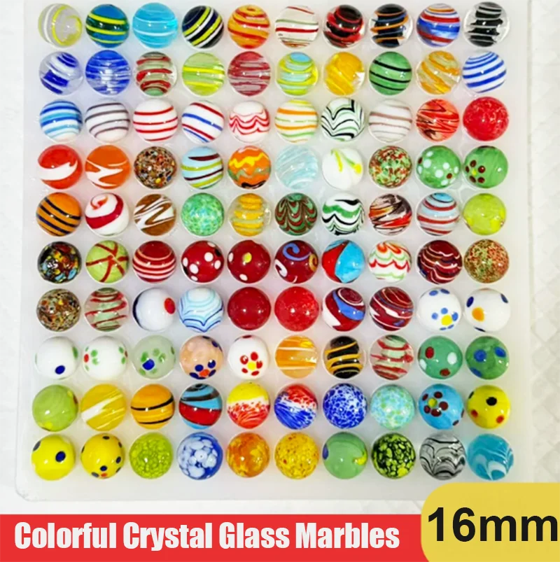 16mm Colorful Crystal Glass Marbles Anti-Crack Kids Run Game Solitaire Toy Vase Filler Fish Tank Decor DIY Craft Holiday Gift