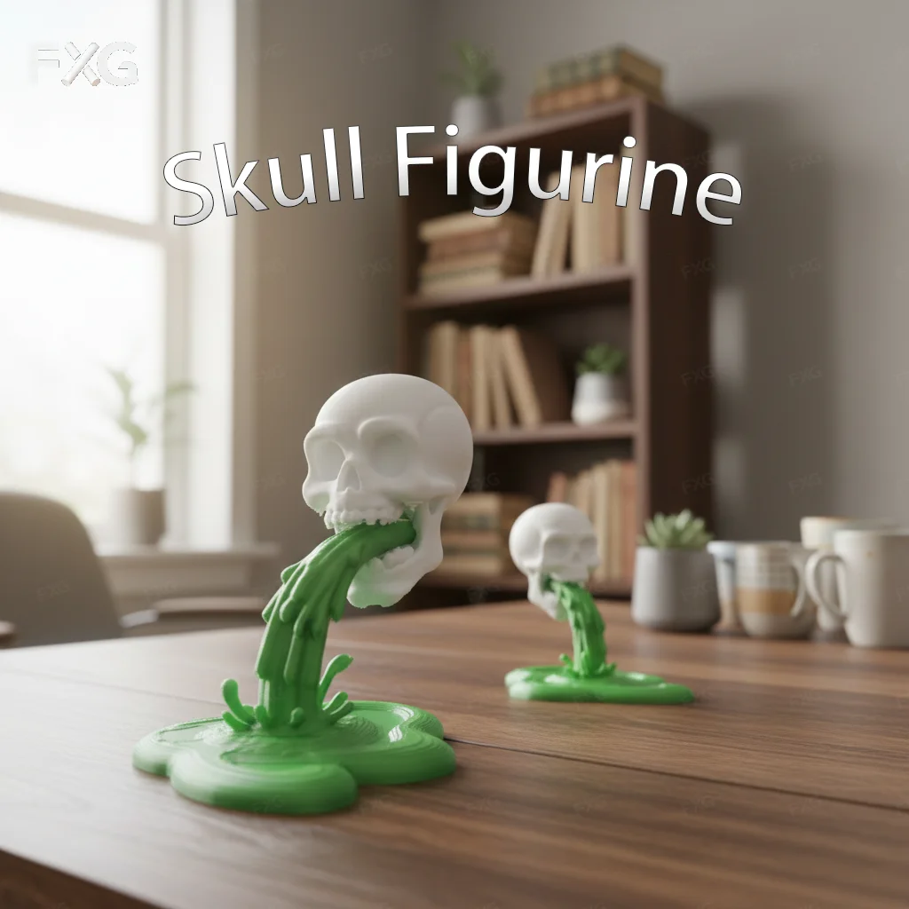 1pc Green-Tone Goo-Spewing Skull Figurine, perfect for St. Patrick's Day decor, suitable for artistic desktop display.