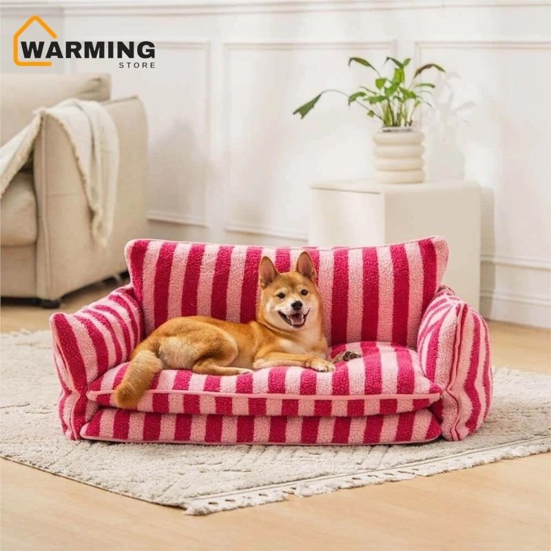 Wskins-Canapé rayé pour animal de compagnie, peut être démonté et lavé pour l'hiver, sommeil confortable et profond, canapé-lit pour gros chien, offre spéciale