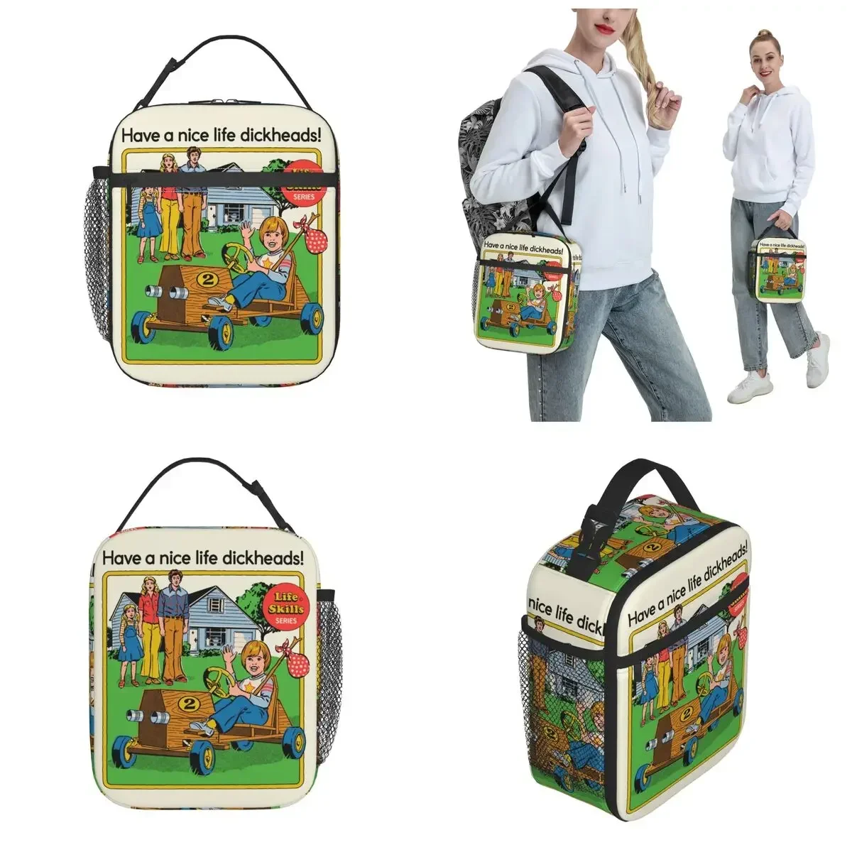 Funny Nostalgia Have A Nice Life Dickheads Insulated Lunch Bag Vintage Pulp Humor Food Box Thermal Cooler Lunch Box For Picnic