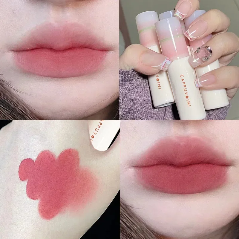 Cute Pink Tube Lip Glaze Matte Liquid Lipstick Waterproof Long Lasting Velvet Nude Red Lip Mud Smooth Non-Stick Lip Gloss Makeup