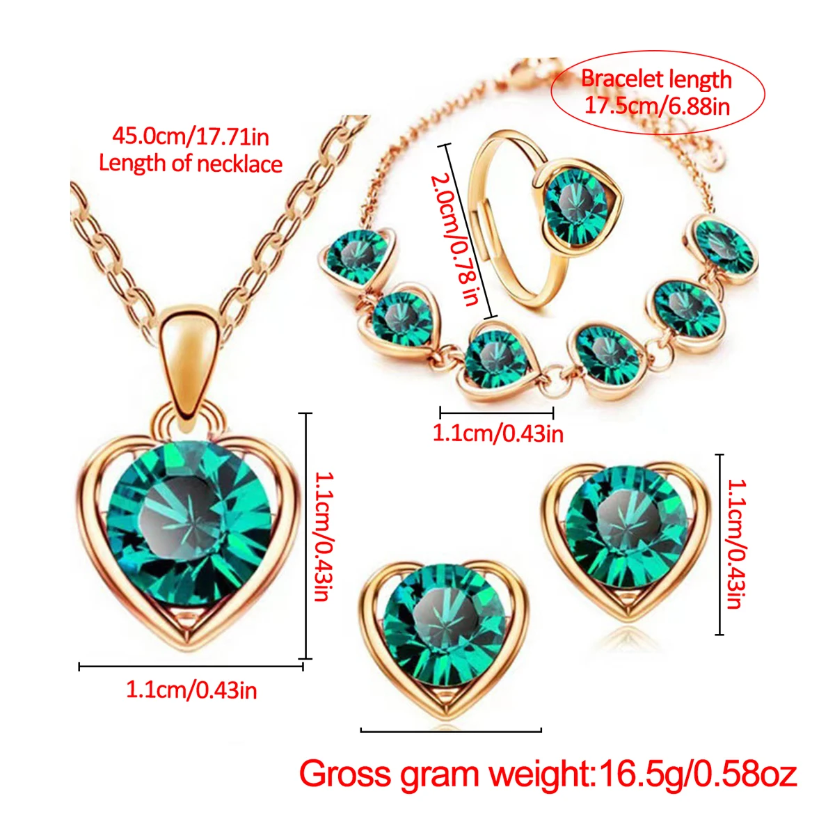 6 PCS New Lxury Love Rhinestone Jewelry Ladies Ring Necklace Earrings Bracelet Set Simple Digital Leather Strap Quartz Watch