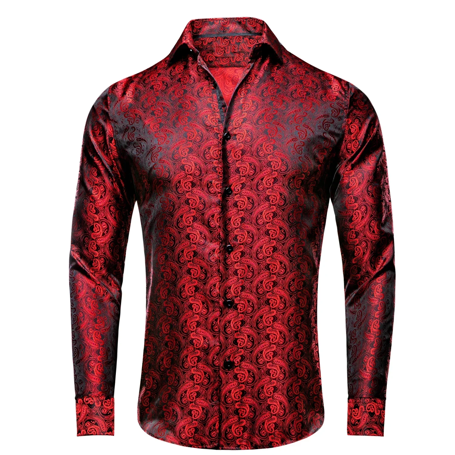 Long Sleeve Silk Shirts for Men Suit Dress Outwear Male Slim Jacquard Wedding Floral Paisley Gold Blue Red High Quality