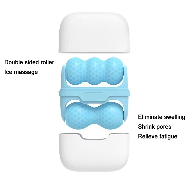 2in1ダブルヘッドアイスローラーマッサージ器 顔のむくみ、痛み緩和、冷感療法マッサージローラー、スキンケアツール