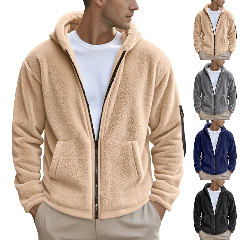 

Cross-border men's winter new double-sided arctic velvet thermal hooded zipper casual jacket