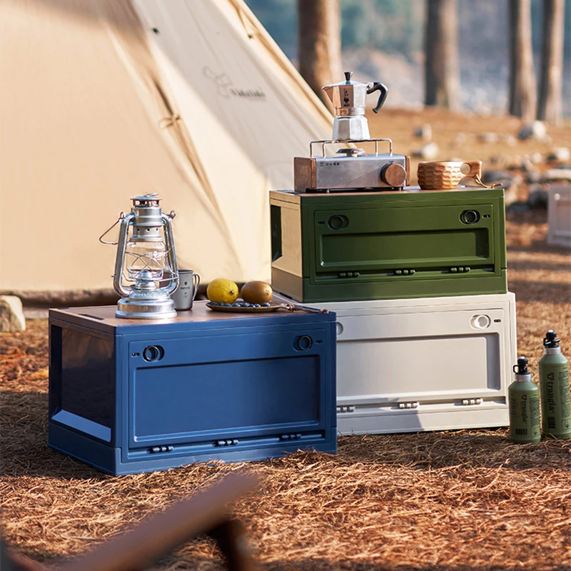 

Wooden Lid Foldable Boxes Bins Plastic PP Black White Storage Container Aluminum Top Cover Lid Stackable with Handle