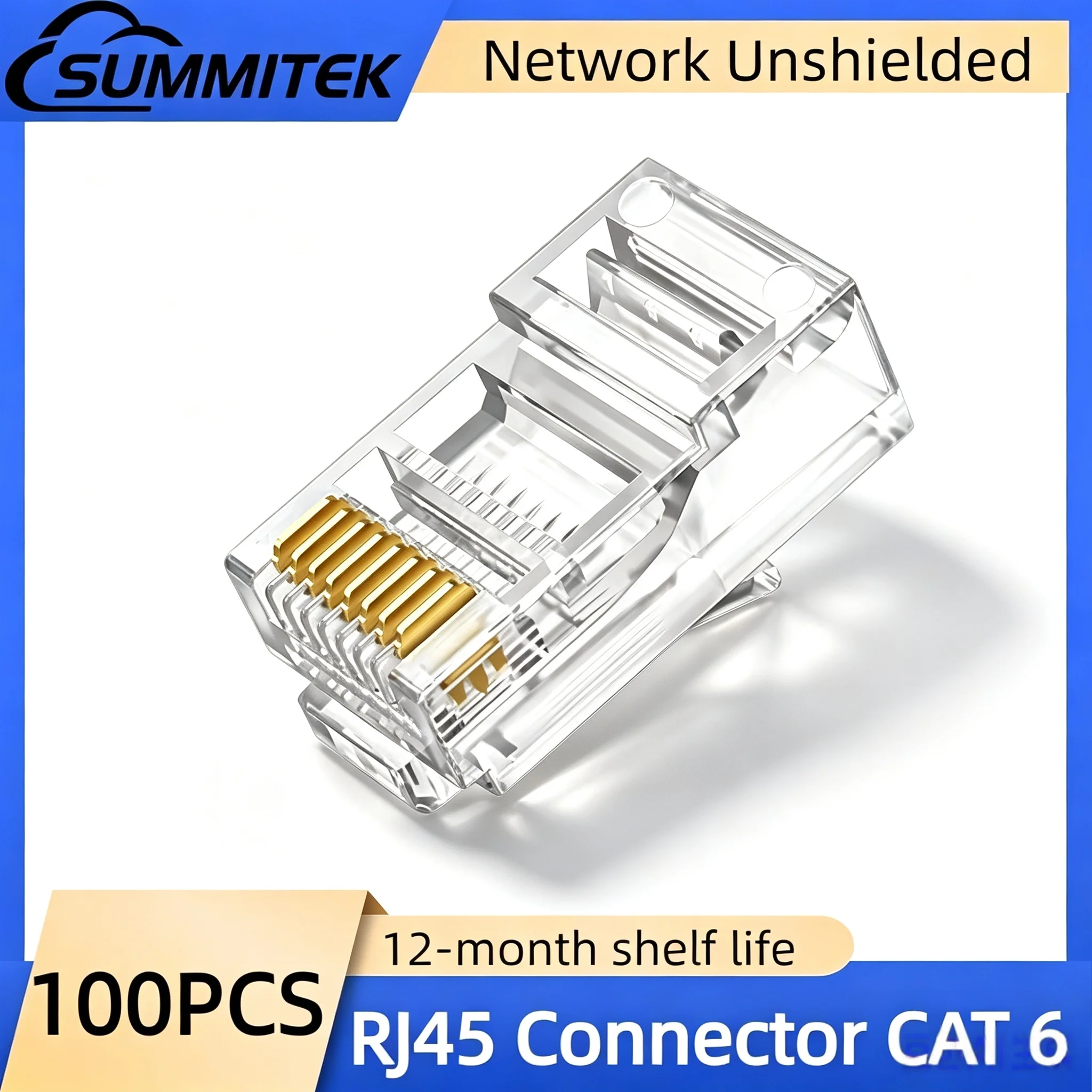 SUMMITEK 100PCS RJ45 Cat6 Connector Network Unshielded RJ45 Perforated Crystal Head Network Cable