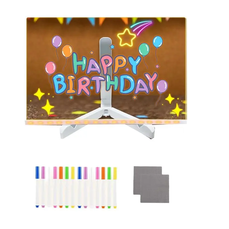 NEW HOT In Stock-Dry Erase Board With Light,11.8X7.9Inch Led Note Board With Colors,Light Up Dry Erase Board With Adjustable Sta