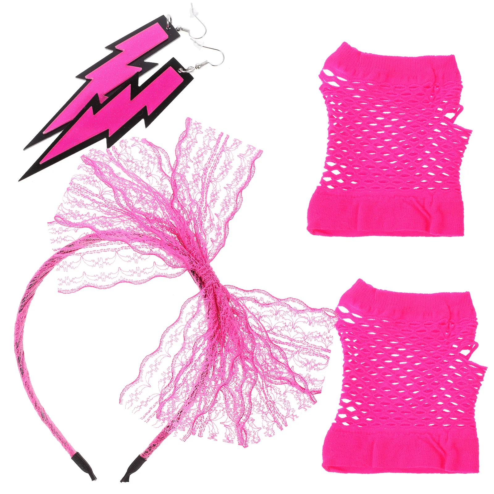 80 's Hair Band Prom Accessories Neon Earrings Fishnet Gloves 80's Party Costumes Lace Headband Clothing Decorations