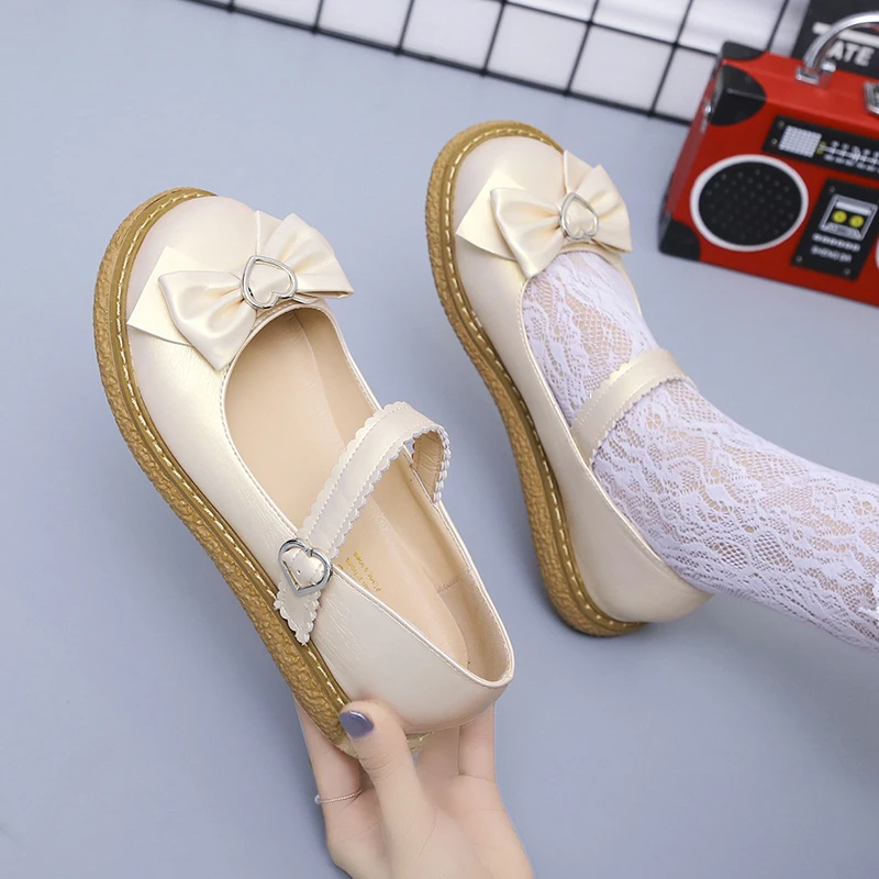 Kawaii Lolita Shoes Bow JK Uniform Shoes Mary Janes Shoes Woman Lolita Dress Cosplay Shoes Women Red Black Student Shoes