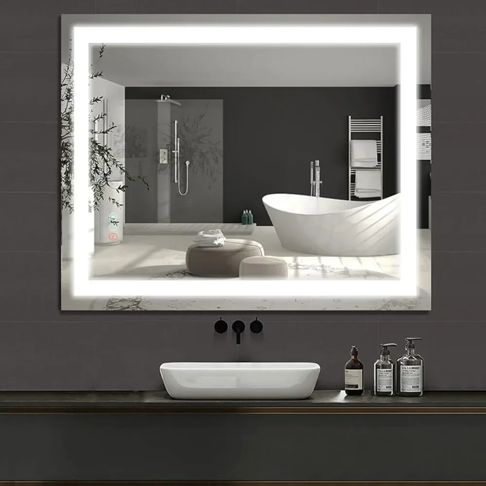 With 3 Color Lights Mirror With Led Light Makeup Mirrors Dimmable Touch Switch Control Bathroom Backlight the Wall Miror Fixture