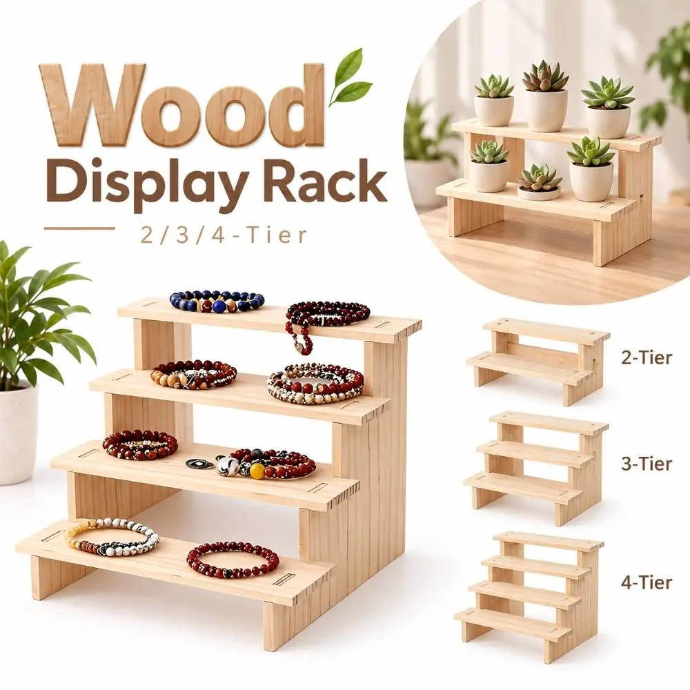 2/3/4-Tier Wood Display Rack Tiered Structure Easy to Install Plant Storage Rack Space Saving Open Front Figurine Display Stand