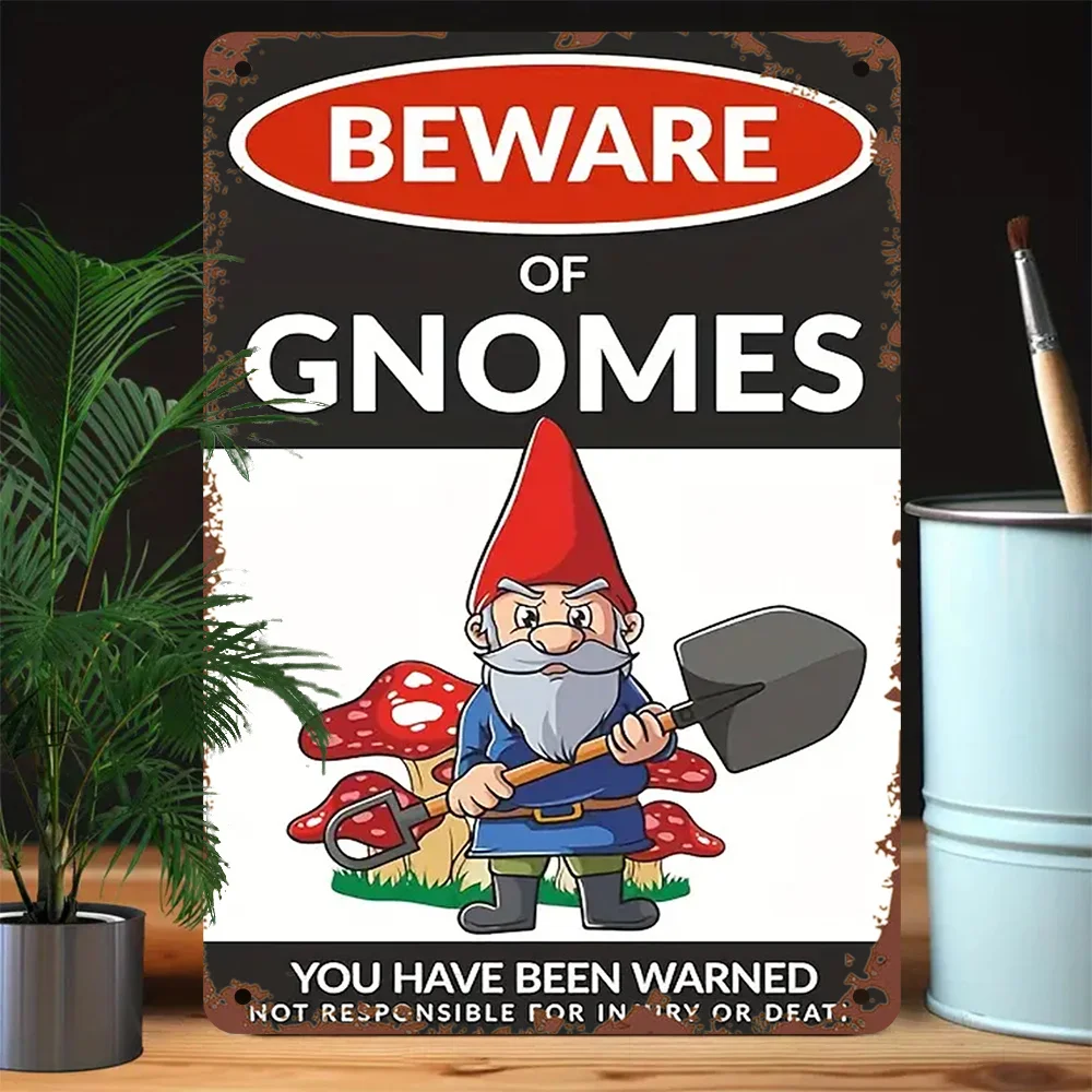 Vintage Iron Gnome Garden Sign - Humorous Art Metal Wall Decor for Home, Holiday, Garden, Bar, Coffee Shop, Restaurant, Farmhous