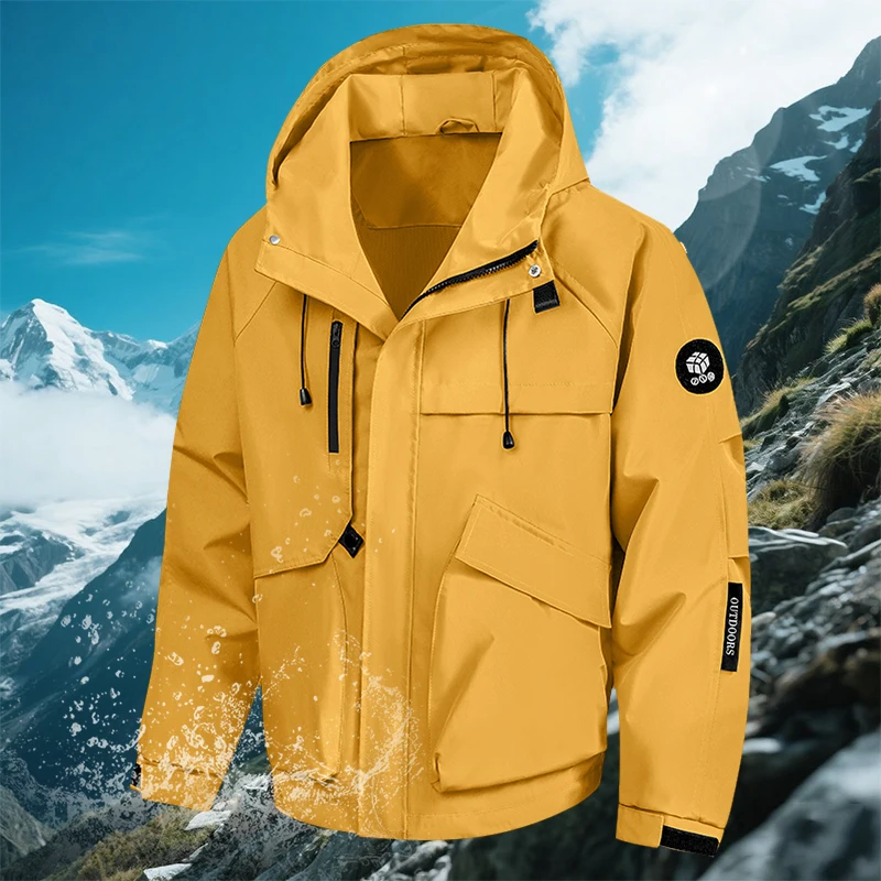 Men's Single Outdoor Windbreaker Jacket Autumn Sports Coat Casual All-match Mountaineering Suit Hooded Waterproof Jackets Men