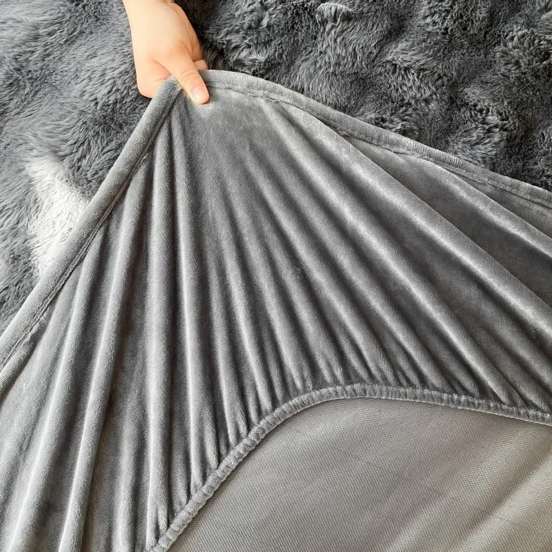 Fluffy Plush Fitted Bed Sheet Solid Color Long Hair Fleece Bed Cover For Double Bed fundas de colchón Winter Warm Mattress Cover