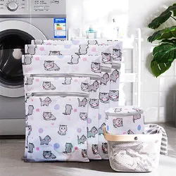 Sac à linge imprimé chat de dessin animé pour machines à laver, sacs de lavage de lingerie, sac pliable pour vêtements sales, soutien-gorge, sous-vêtements, panier à linge