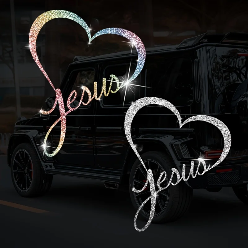 

1 шт., блестящие автомобильные наклейки с имитацией сердца Иисуса, водонепроницаемые для авто, окна, заднее лобовое стекло, бампер, универсальные виниловые наклейки
