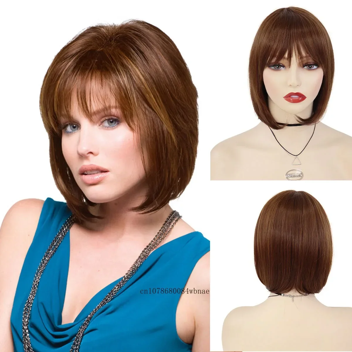 

Bob Hairstyles Short Brown Wigs Synthetic Hair Straight Wig with Bangs for Women Lady Girls Daily Party Costume Heat Resistant