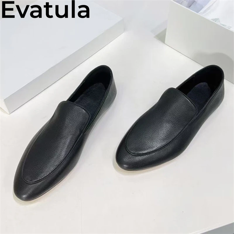 2025 Spring Genuine Leather Flat Loafers Shoes Women Concise Round Toe Slip On Lazy Flat Shoes Casual Walking Single Shoes Femme