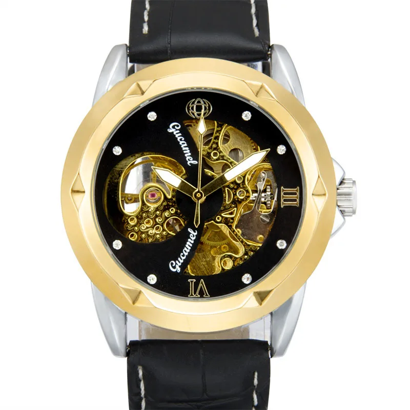 

Ancient Bronze Automatic Watch - Men's Skeleton Mechanical Watch, Open-Heart Case Back Wristwatch