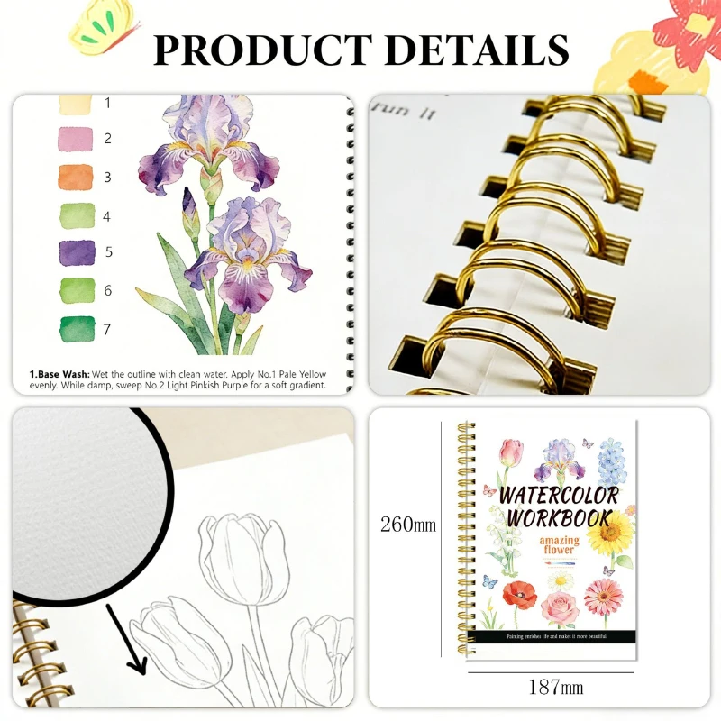 Premium Watercolor Beginner's Workbook-14 Sketches + 2 Color Mixing Guides Wood Pulp Watercolor Paper 200 Gms for Coloring Book image 4