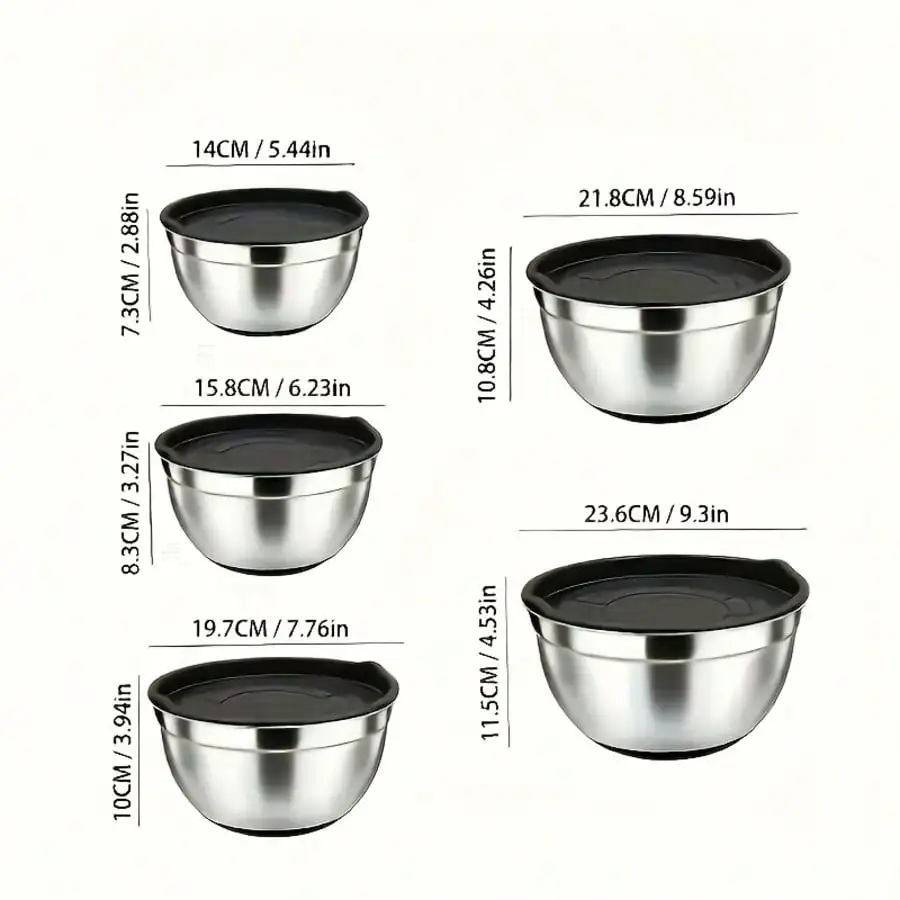 8pcs 304 Stainless Steel Black Mixing Bowls Set With Airtight Lids, Oval Nesting Bowls, Rust Resistant & Non-Slip Silicone Bottom, Polished Metal Finish, For Mixing, Baking, Serving
