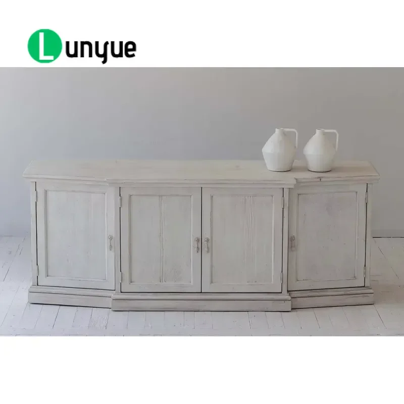 French Country Style Regenerated Pine Wood Sideboard Antique Living Room Cabinet Storage Cupboard Simple Wooden Furniture for