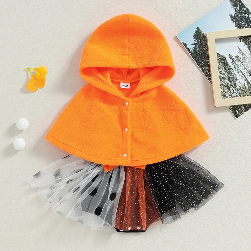 Infant Baby Girls Halloween Tulle Dress Witch Costume Dress Cloak Halloween Witch Cosplay Dresses for Toddler Girls