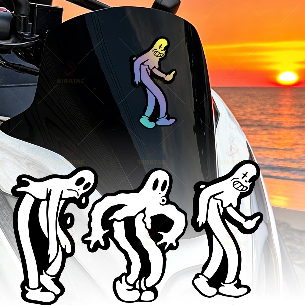

1 шт., танцующий призрак, колотушка, мотоциклетные наклейки, забавные наклейки для мотоцикла, обтекатель топливного бака, шлем, коробка, самоклеящиеся виниловые наклейки