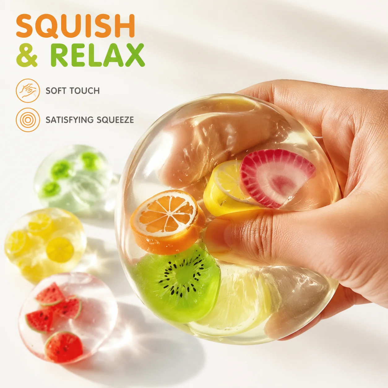 Translucent Coconut Fruit Squishy Ball Stress Relief Toy Moldable No Rebound Fidget Decompression Gift for Kids and Adults