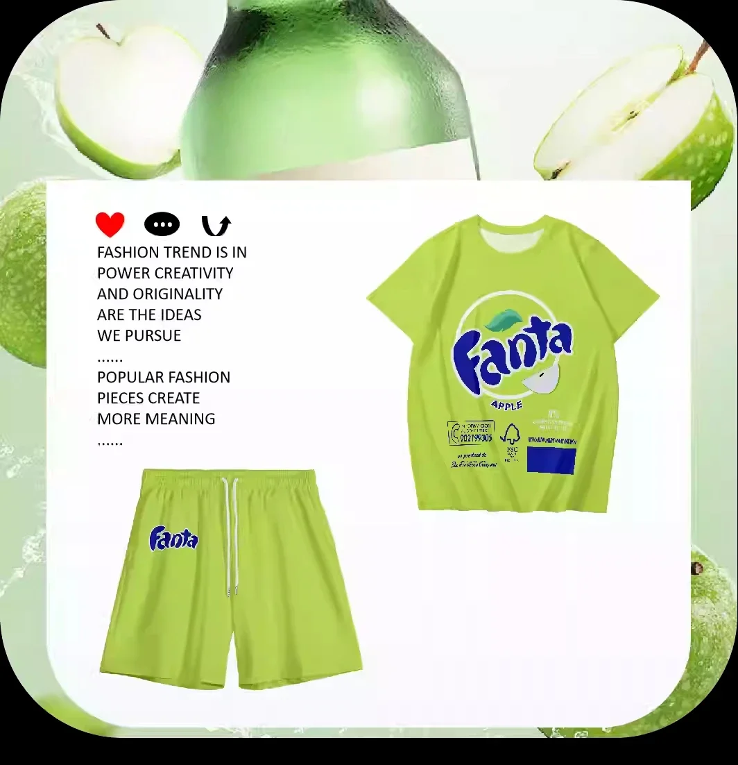 Fanta Soda Joint Short-sleeved T-shirt Men's and Women's Summer Pain Clothes Green Apple Drink Peripheral Half-sleeved Fun Youth