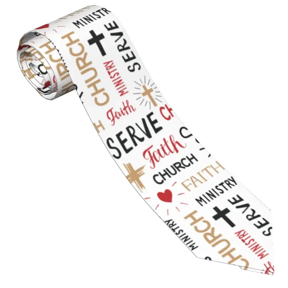 Christian Words Faith Church Ministry Serve Biblical Necktie Men Women Slim Polyester 8 cm Neck Tie for Men Accessories