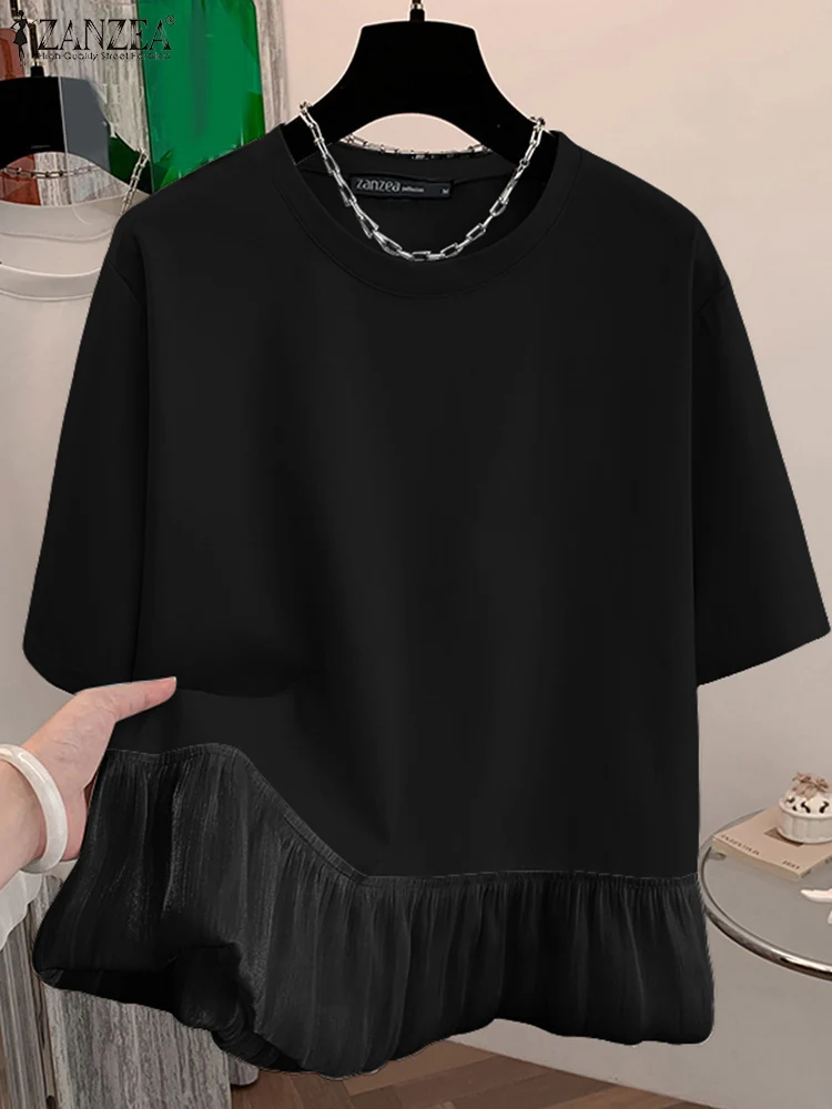 

Модная блузка с круглым вырезом и половиной рукава ZANZEA, летние женские топы, 2025 г., элегантная рабочая рубашка, повседневные лоскутные праздничные рубашки, свободная сорочка