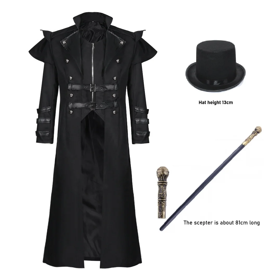 

Halloween cosplay: a medieval stage performance costume with a split windbreaker, hat, and scepter for a palace banquet