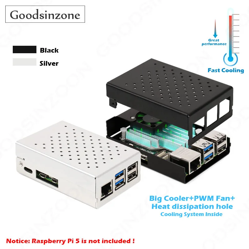 

Raspberry Pi 5 в алюминиевом корпусе с ШИМ охлаждающим вентилятором, радиатор, корпус системы охлаждения для Raspberry berri Pi5 8 ГБ 4 ГБ Boa